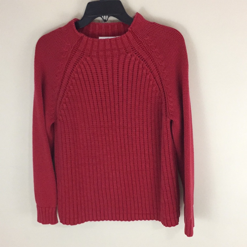 Vintage Liz Claiborne Red 100% Cotton Heavy Ribbed Sweater Size Large